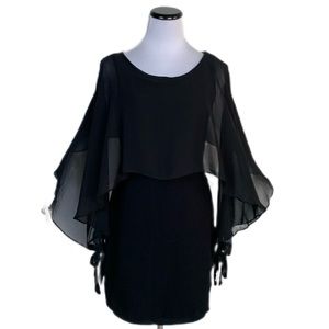 Bailey 44 *SZ S Black Knit Bodycon Chiffon Overlay Blouson Capelet Mini Dress